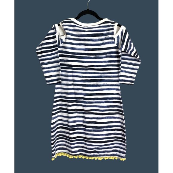 BOSTON PROPER WOMENS NAVY/WHITE/YELLOW GRAPHIC OPEN SHOULDER DRESS SIZE SMALL - Picture 2 of 7